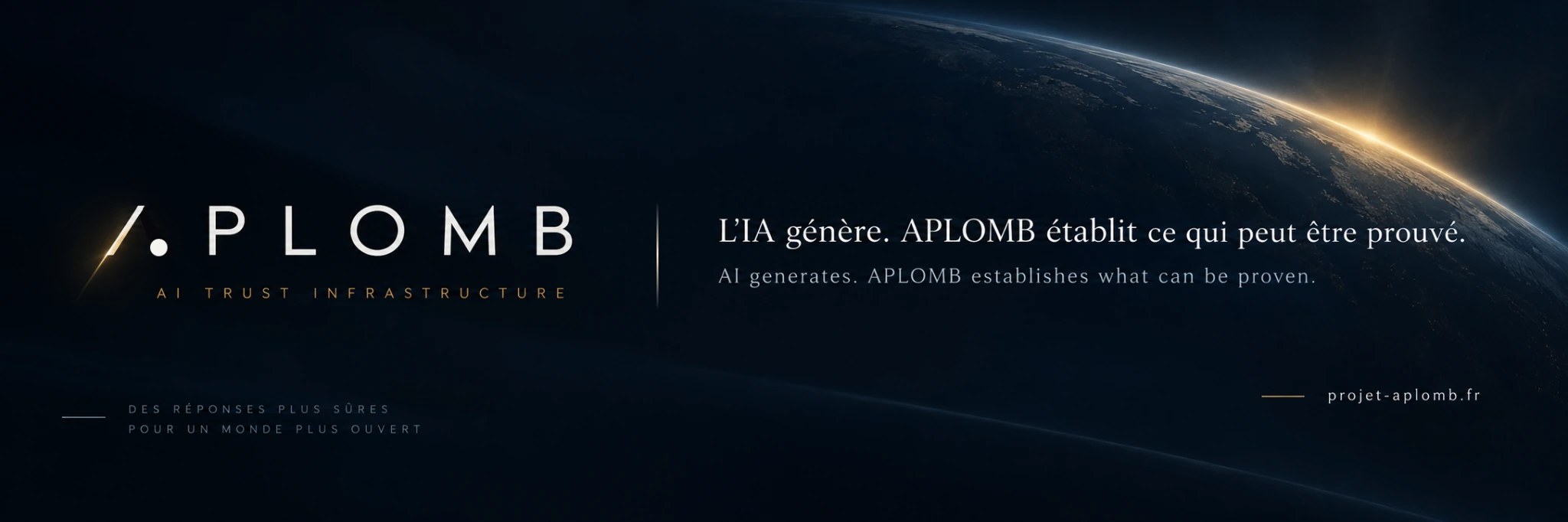 APLOMB · AI Trust Infrastructure. L’IA génère. APLOMB établit ce qui peut être prouvé.